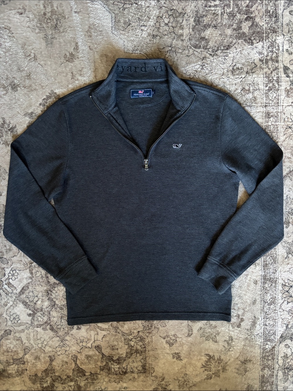 Vineyard Vines Men's Charcoal Gray Striped Performance Quarter Zip Small